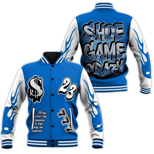 Dunkare Blueberry 12s Baseball Varsity Jacket - Shoe Game Crazy Graphic All Over Print Letterman Jackets
