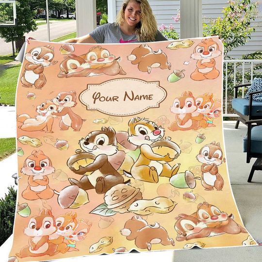 Personalized Watercolor Disneyland Chip And Dale Blanket, Disneyland Double