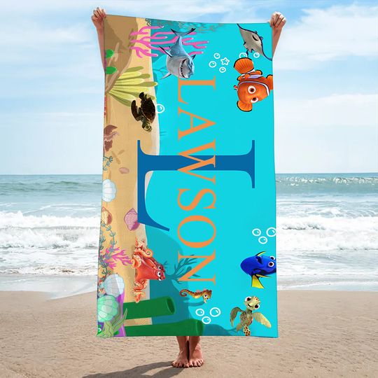 Personalized Disney Finding Nemo Beach Towel, Disney Custom Initial Name Towel, Disney Kid Towel, Finding Nemo Towel, Monogrammed Towel