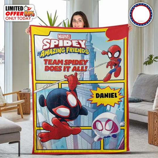 Personalized Superhero Blanket, Spider Friends Bedding Blanket, Spidey Birthday Gift, Avengers Blanket Birthday Boy Girl Gift