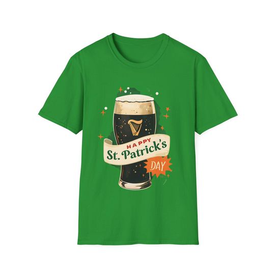St Patricks Day, Irish Green Guinness T-Shirt, Guinness Glass and Harp design, Celebrate Ireland's day.