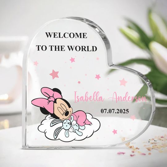 Discover Personalized Minnie Mouse Plaque, Newborn Gift for Girl, Disney Baby Acrylic Plaque, Baby Plaques, Newborn Keepsake Gifts, Baby Name Plaque