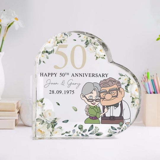 Personalized 50th Wedding Anniversary Gifts, Carl and Ellie Plaque Sign, Disney Couple Heart Plaque, Disney Wedding Keepsake Gifts