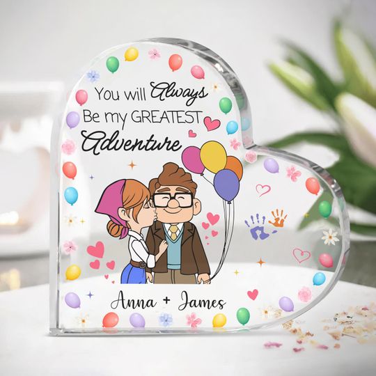 Personalized Disney Up Couple Plaque, Carl and Elie Heart Acrylic Plaque, You Will Always Be My Greatest Adventure, Couple Keepsake Gift
