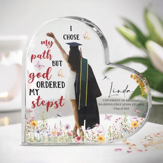 Personalized Graduation Plaque, I Chose My Path But God Ordered My Steps, Graduation Photo Acrylic Plaque, Gifts for Graduate, Class Of 2025