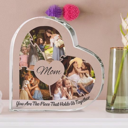 Custom Photo The Piece That Holds Us Togethe Heart Plaque, Mom Plaque Sign, Mothers Day Plaque, Gift For Mom, Mother, Grandma