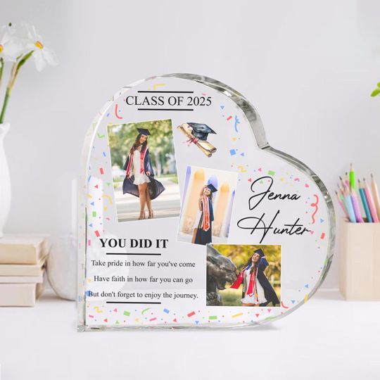Personalized Graduation Plaque, Graduation Photo Heart Acrylic Plaque, Gifts for Graduate, Seniors, Highschool, College Gift, Class Of 2025