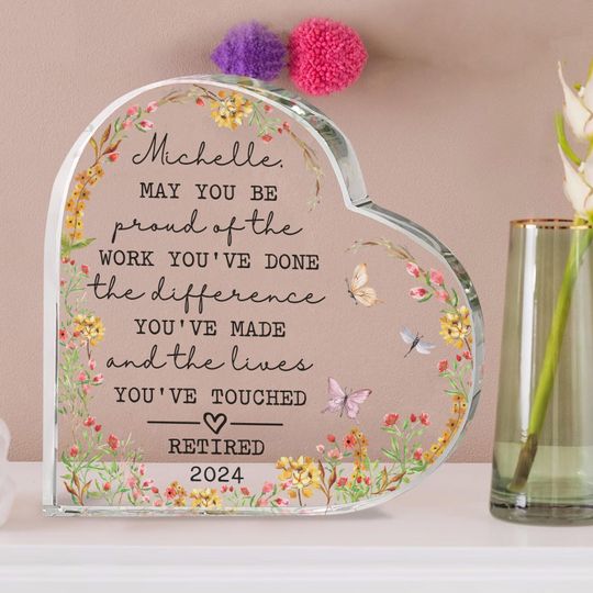 Personalized Retirement Gifts, Retirement Heart Acrylic Plaque, Appreciation Gift, Thank You Gift, Message Gift, Coworker Gifts