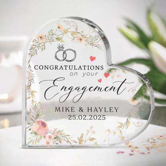 Personalized Engagement Heart Plaque, Congratulations Engaged Gift, Couple Plaque Sign, Engagement Gifts, Couple Home Decor