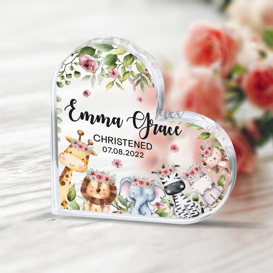 Personalized Christening Acrylic Plaque, Christening Gift, Safari Animals Gift, Christening Keepsake Gift, Gift for New Baby, Baptised Gift