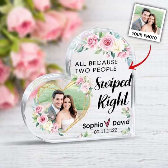 Customize Couple Acrylic Plaque, All Because Two People Swiped Right, Couple Keepsake Plaque, Couple Photo Plaque Sign, Online Dating Sign