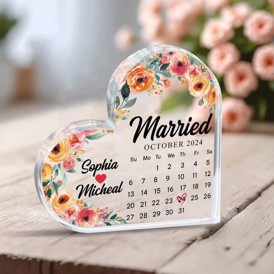 Personalized Married Plaque, Wedding Keepsake Plaque, Couple Plaque Sign, Married Calendar Plaque, Married Gifts, Couple Home Decor