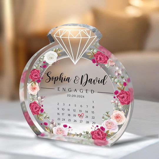 Custom Engaged Acrylic Plaque, Engagement Ring Plaque, Engagement Keepsake Gifts, Couple Plaque, Wedding Calendar Plaque, Engagement Gifts