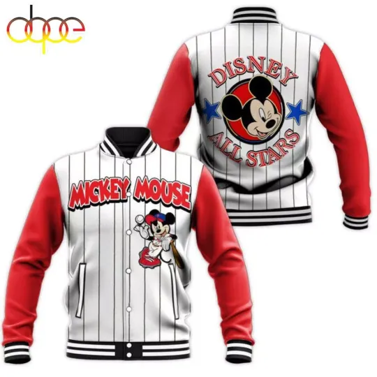 Mickey Mouse Allstar Stripe Disney Unisex Cartoon Graphic Baseball Jacket
