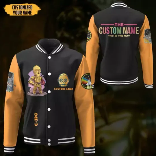 Star Wars 3D S.W C3PO Custom Name Baseball Jacket
