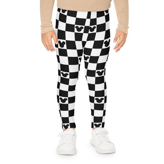 Checkered Kids Leggings, Disney Patterned Stretch Pants for Girls, Youth Leggings, Children's Disney Clothes, Cute Girls Tights, Kids