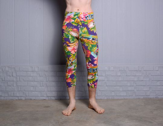 vintage 80s 90s Mickey Mouse tights calf length Disney men women unisex S/M Jerry Leigh Mickey Unlimited tropical print