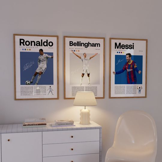 Ronaldo Jude Bellingham Messi Poster Bundler, Soccer Art Print, Football Poster