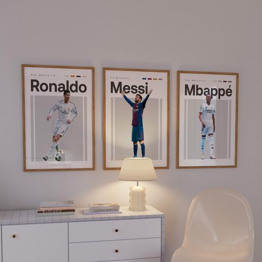 Mbappe Ronaldo Messi Poster Bundler, Soccer Art Print Gift, Football Poster