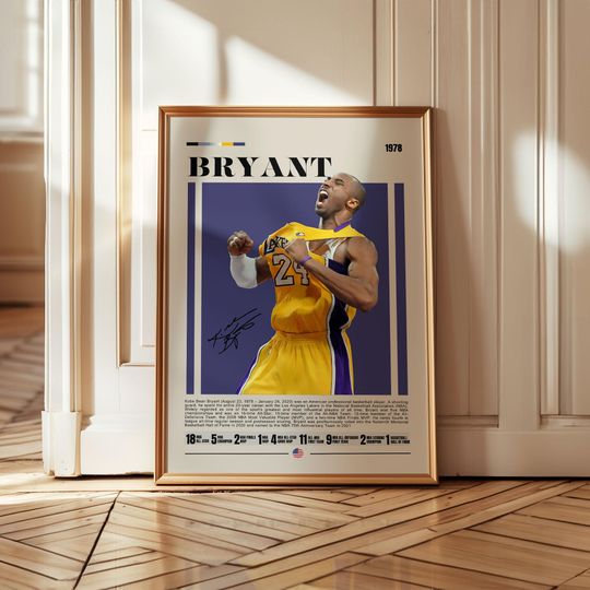 Kobe Bryant Poster, LA Lakers Poster, NBA Poster, Sports Poster, Mid Century Modern, NBA Fans, Basketball Gift, Sports Bedroom Posters