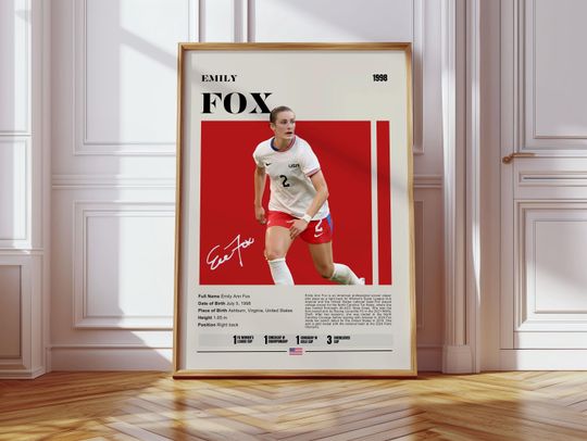 Emily Fox Poster, Womens Soccer, Soccer Gifts, Sports Poster, Football Player Poster, Soccer Wall Art, Sports Bedroom Posters