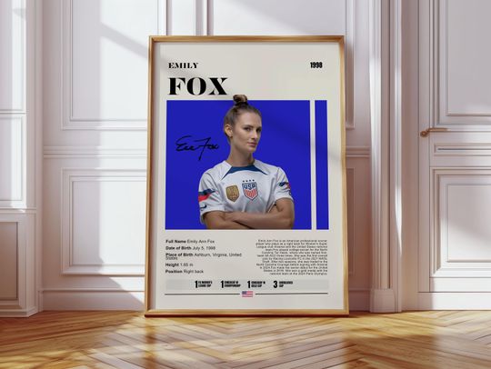 Emily Fox Poster, Womens Soccer, Soccer Gifts, Sports Poster, Football Player Poster, Soccer Wall Art, Sports Bedroom Posters