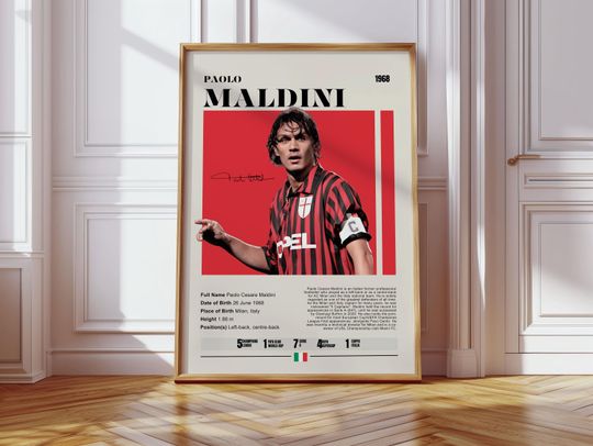 Paolo Maldini Poster, AC Milan Poster, Soccer Poster, Sports Poster, Football Player Poster, Soccer Wall Art,Soccer Print Gifts