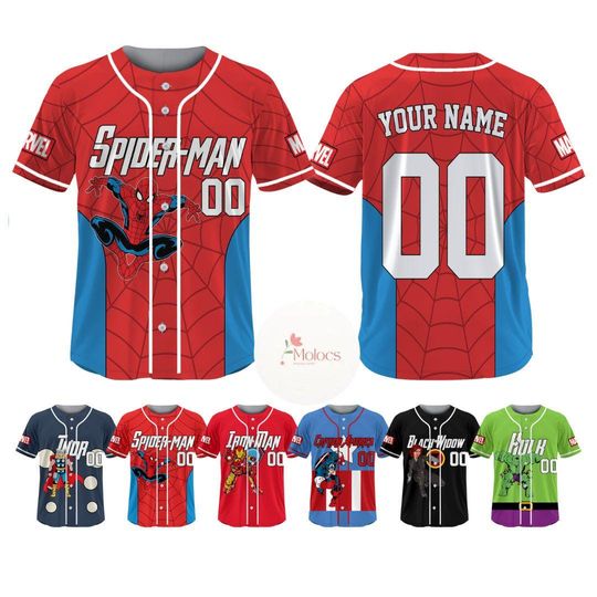 Personalized Disney Marvel Avengers Baseball Jersey, Superhero Squad Spiderman Birthday Boy Jersey, Birthday Girl, Iron Man Marvel Family