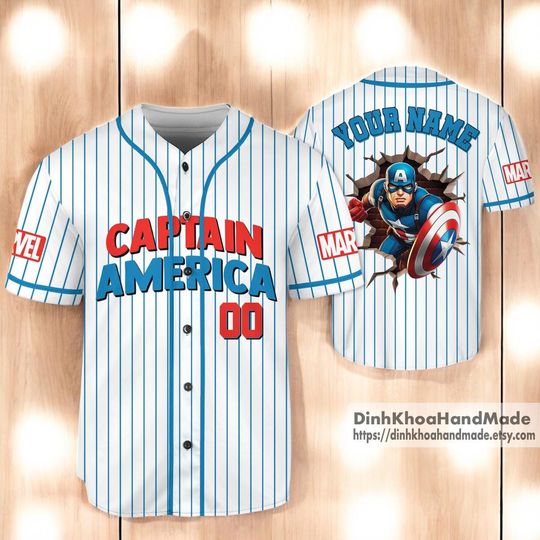 Custom Captain America Baseball Jersey, Captain America Marvels Avengers Assemble Superhero, Disney Baseball Jersey Teams