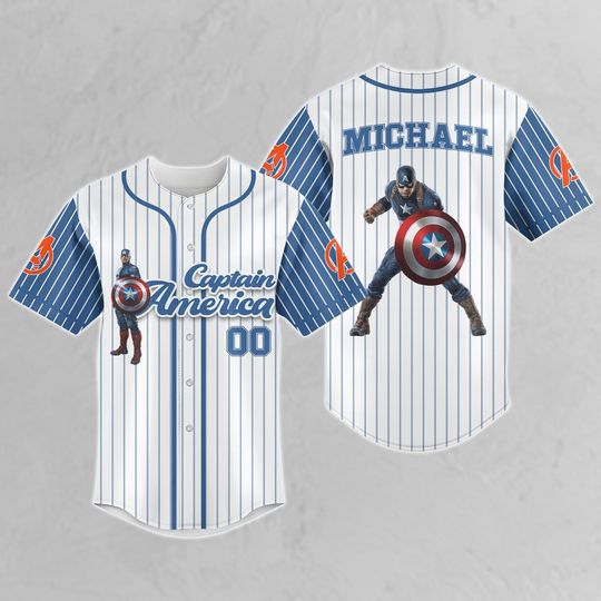 Custom Captain America Striped Baseball Jersey, Superhero Baseball Shirt, Captain America Jersey Team Gift, Summer Trip Group Shirt
