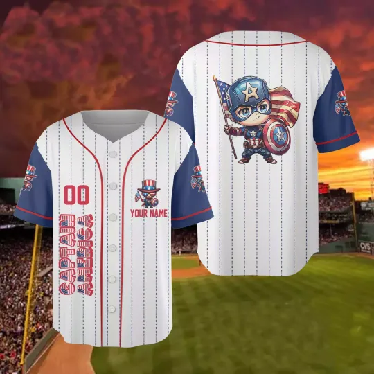 Personalized Captain America Happy Independence Day 3D Baseball Jersey Shirt