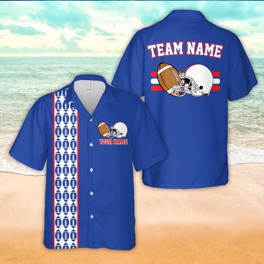 Personalized Name Football Team Hawaiian Shirt, Custom American Football Team Jersey Button Up Shirt,Game Day Aloha Shirt For Football Lover