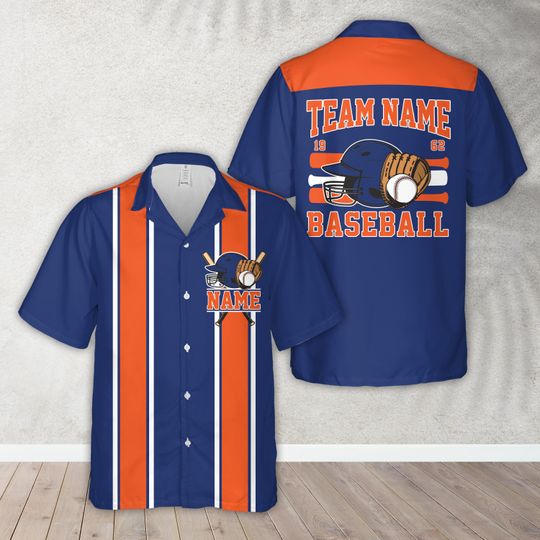 Personalized Name Baseball Team Jersey Hawaiian Shirt, Custom American Baseball Team Button Up Shirt, Sports Game Day Summer Aloha Shirt