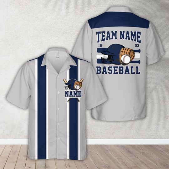 Personalized Name Baseball Team Jersey Hawaiian Shirt, Custom American Baseball Team Button Up Shirt, Sports Game Day Summer Aloha Shirt