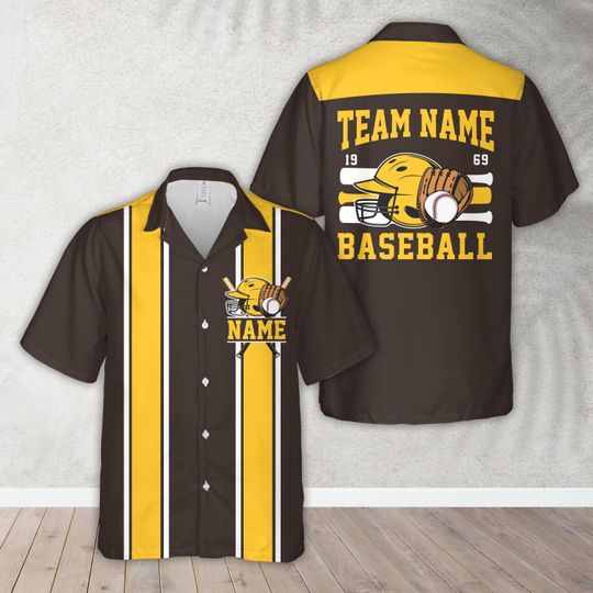 Personalized Name Baseball Team Jersey Hawaiian Shirt, Custom American Baseball Team Button Up Shirt, Sports Game Day Summer Aloha Shirt