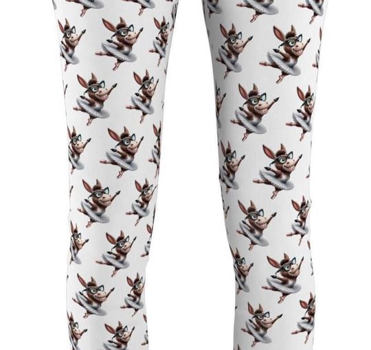 Leggings, Super Cute Donkey Ballerina Women's Leggings, Animal Print Activewear, Dance Yoga Pants, Funny Cartoon Character Tights, Gift for