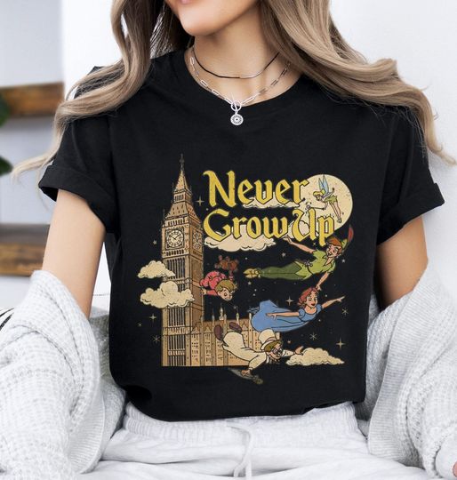Vintage Peter Pan Never Grow Up Shirt, Disney Tinker Bell Wendy Flight Neverland Retro Tshirt, The Magic Kingdom, WDW Disneyland Trip Shirts