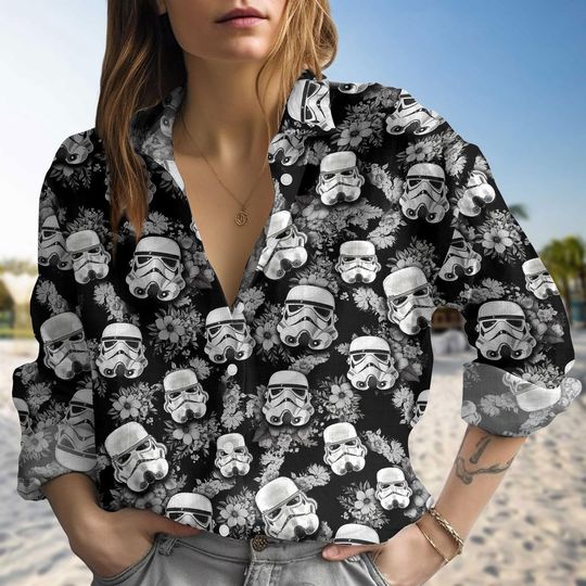 Stormtrooper Shirt, Star Wars Character Linen Shirt, Disney Women Blouse, Movie Tropical Shirt, Button Shirt, Summer Beach Hawaii Shirt