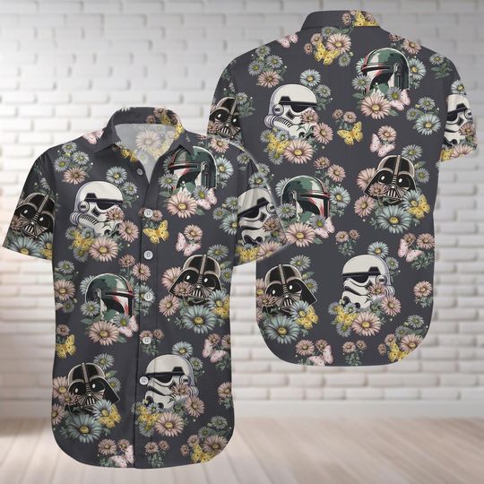 Star Wars Shirt, Darth Vader Stormtrooper Boba Fett Flower Button Shirt, Disney Movie Hawaiian Shirt, Summer Beach Shirt Vacation Shirt