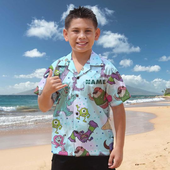 Custom Monster Inc Hawaiian Shirt, Monster Inc Shirt, Pixar Hawaiian Characters Tee, Monsters University Shirt, Disney Watercolor Button Up