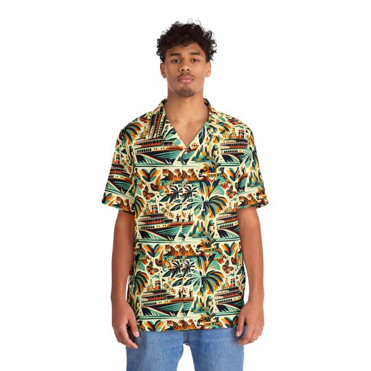 Disney Parks Jungle Cruise Inspired Men's Hawaiian Shirt, Button Up Aloha Top for Disneybounding, Jungle Cruise Costume, Adventure Button