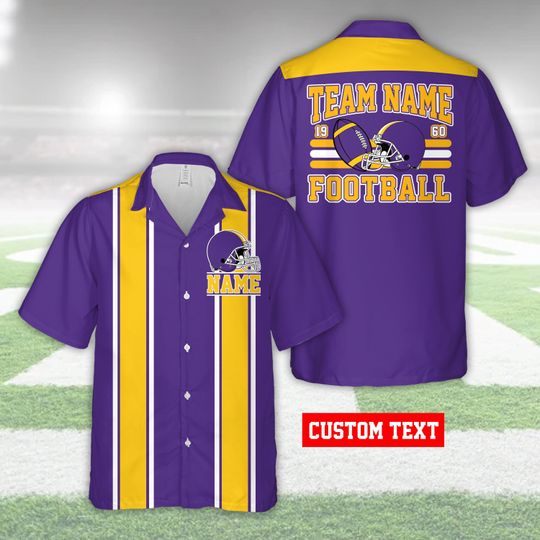 Personalized Name Football Team Hawaiian Shirt, Custom Color American Football Button Up Shirt, Game Day Summer Aloha Shirt For Football Fan