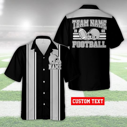 Personalized Name Football Team Hawaiian Shirt, Custom Color American Football Button Up Shirt, Game Day Summer Aloha Shirt For Football Fan