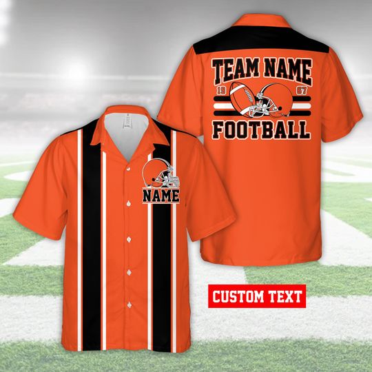 Personalized Name Football Team Hawaiian Shirt, Custom Color American Football Button Up Shirt, Game Day Summer Aloha Shirt For Football Fan