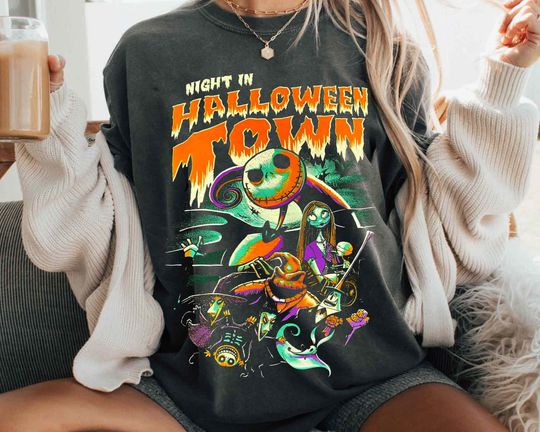 Nightmare Before Christmas Characters Comfort Colors Shirt, Night In Halloween Town, Jack Skellington Oogie Boogie Bash, Disney Halloween
