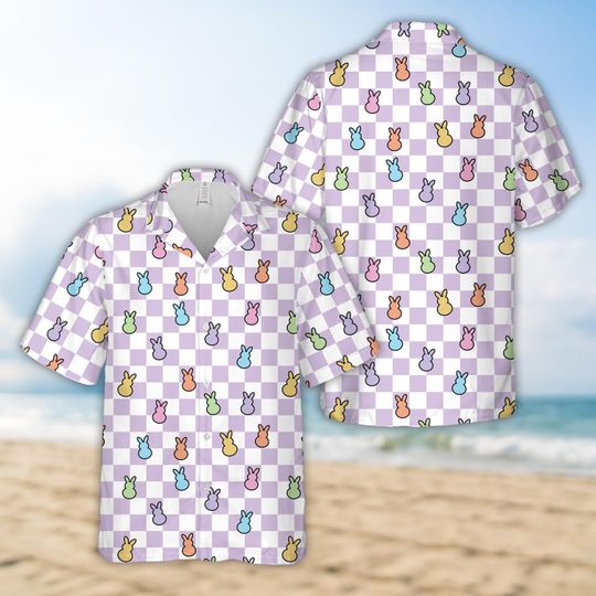 Happy Easter Bunny Checkered Hawaiian Shirt For Men Women, Rabbit Easter Button Up Shirt, Pastel Easter Shirt, Family Easter Matching Shirt