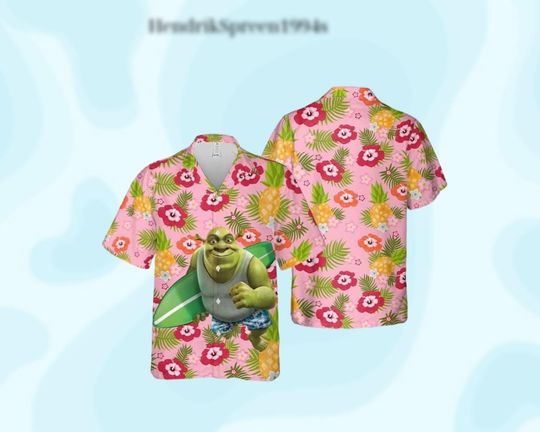 Disney Shrek Hawaiian Shirt, Shrek Face Meme Hawaiian Shirt, Funny Shrek Summer Vacation Shirt, Disney Fiona Princess Gift