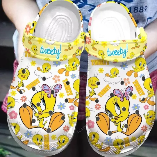 Tweety Bird Clogs, Custom Name Slippers, Cartoon Sandals, Personalized Shoes Gif