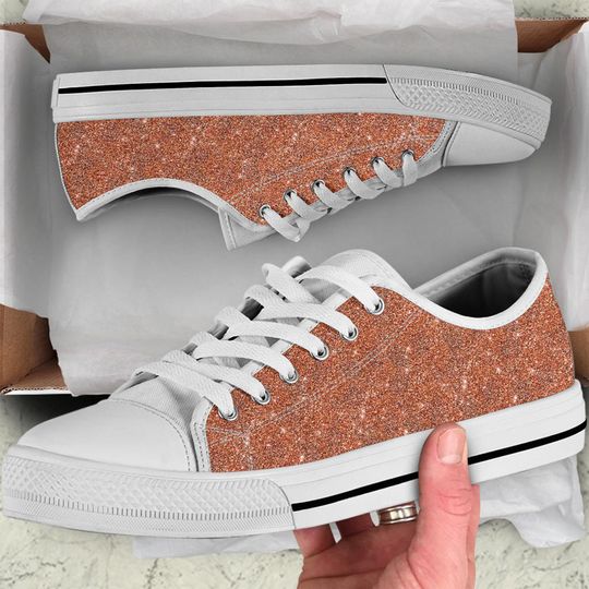 Orange Sparkle Glitter Low Top shoes, girlfriend Gifts for Her Custom Shoes Women Tie Sneakers Casual Summer Shoes