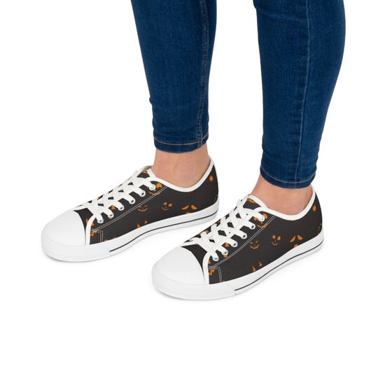 Halloween Sneakers, Women's Pumpkin Face Low Top Shoes, Gift for Her